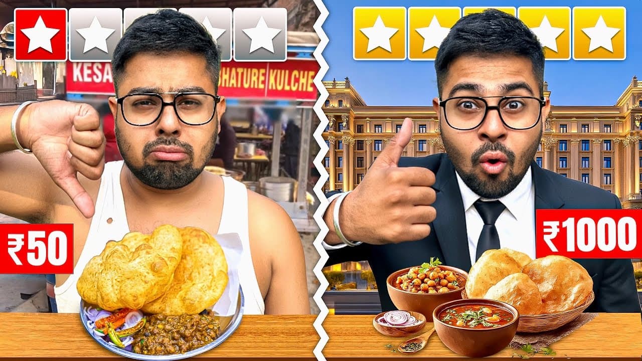 Rs 50 Roadside vs Rs 1000 5-Star Chole Bhature 😍 Luxury vs Street Food India